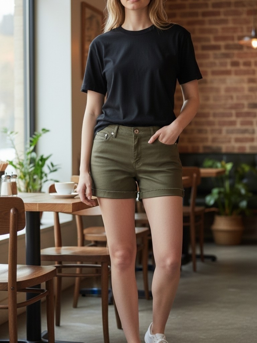 Nine West Olive Green Mid-Rise Stretch Bermuda Shorts